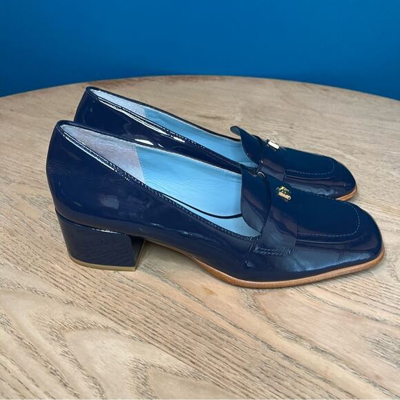 Frances Valentine Twiggy Loafer Navy Patent Leather Square Toe Women’s Size 8 - Picture 2 of 12